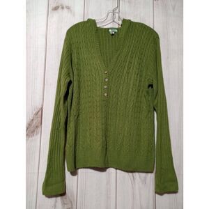 GH Bass and Co Sweater Ladies Extra Large Green VNeck Hooded soft Clueless‎